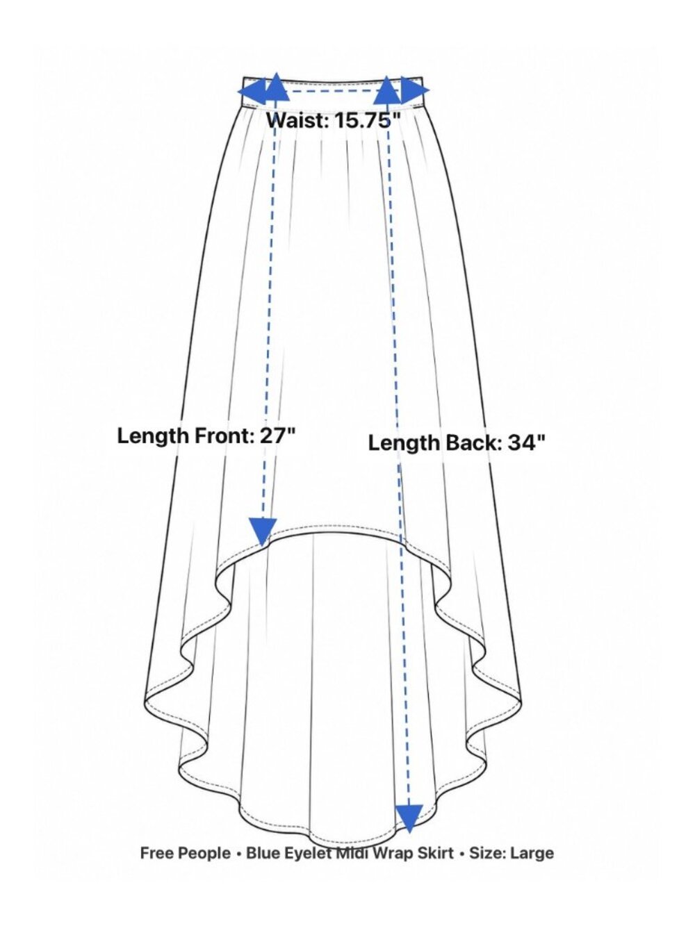 Free People Blue Eyelet Tie Waist Midi Wrap Skirt L | Coastal Boho Cottagecore - Picture 12 of 16